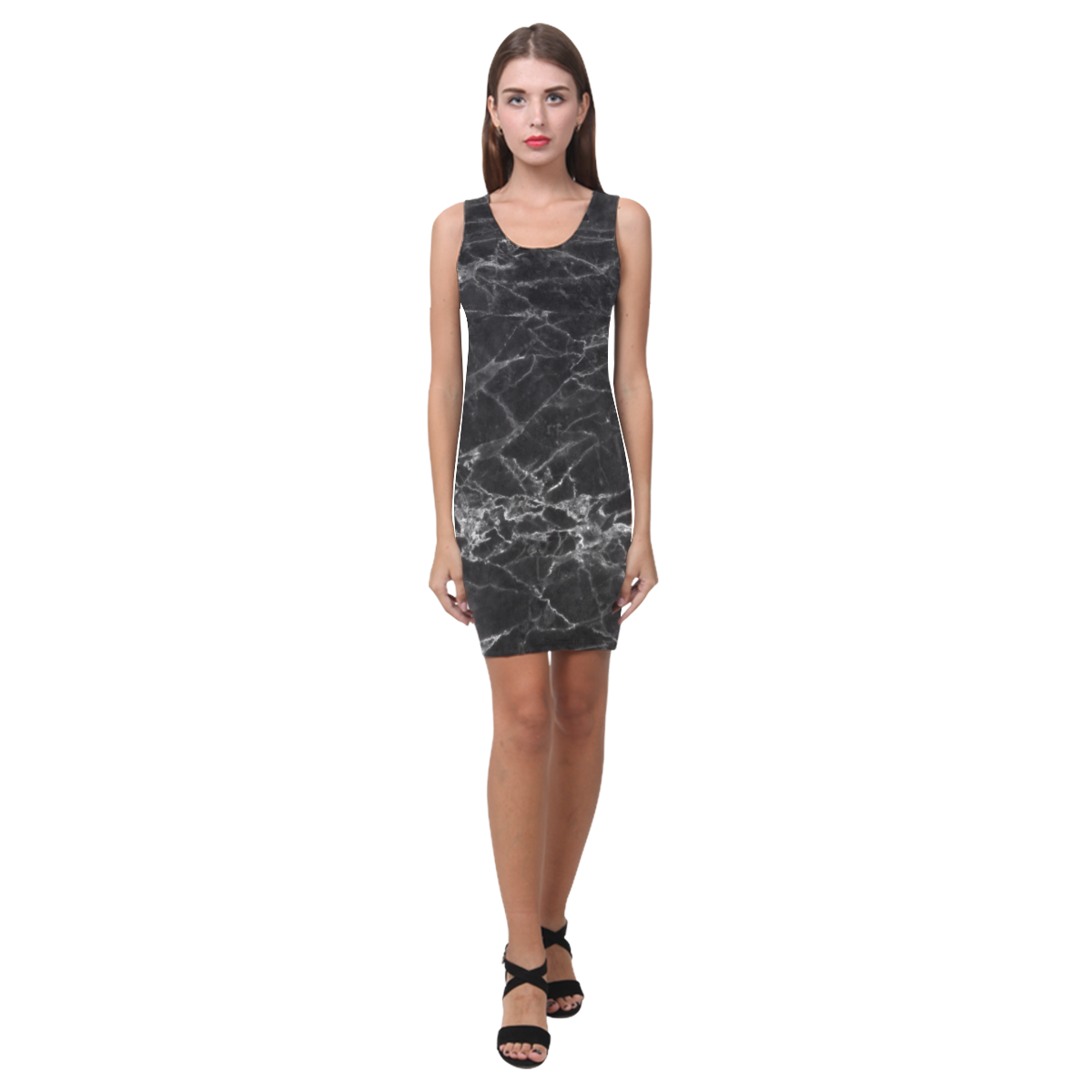 Marble Black Pattern Medea Vest Dress (Model D06)