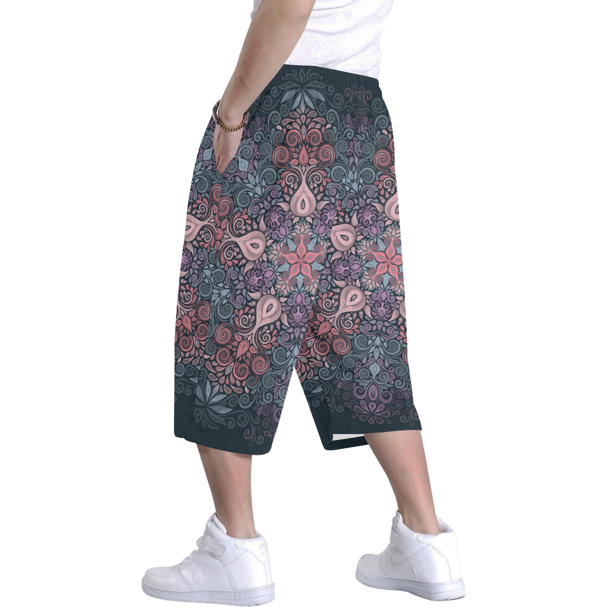 Baroque Garden Watercolor Mandala, pastels Men's All Over Print Baggy Shorts (Model L37)