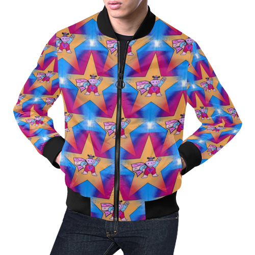 Super Hippo Popart by Nico Bielow All Over Print Bomber Jacket for Men (Model H19)