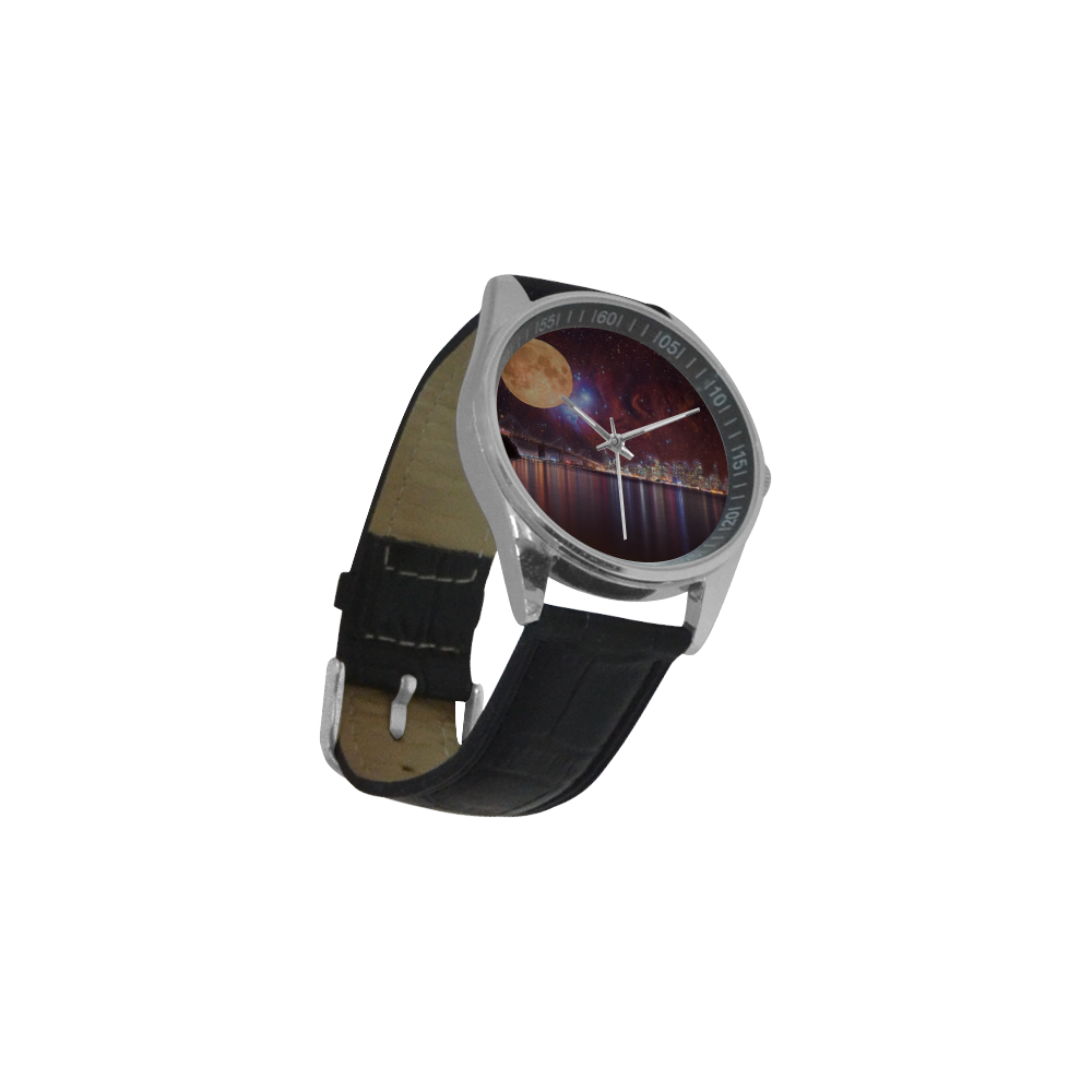 Strange Skies Men's Casual Leather Strap Watch(Model 211)