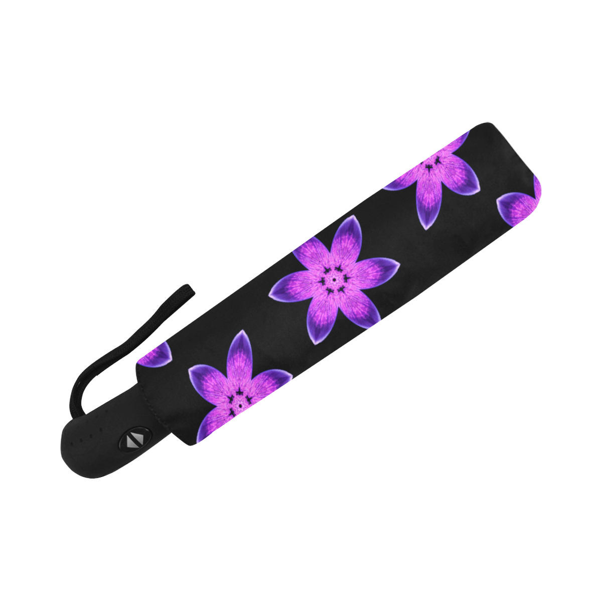 Black with purple flowers Anti-UV Auto-Foldable Umbrella (Underside Printing) (U06)
