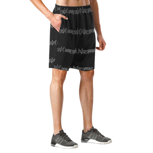 NUMBERS Collection Mini Logos Black Men's All Over Print Elastic Beach Shorts (Model L20)