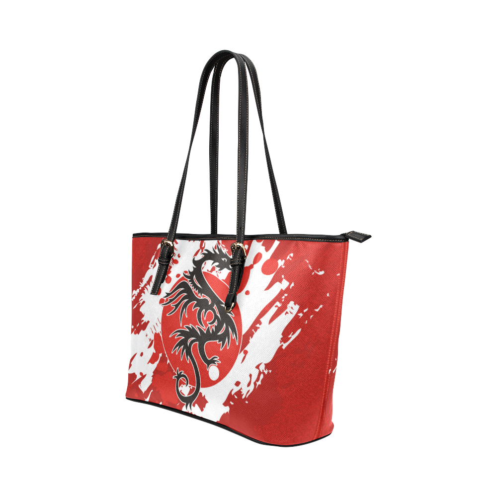 Sun Dragon With Pearl - Brush Strokes 1 Leather Tote Bag/Small (Model 1651)