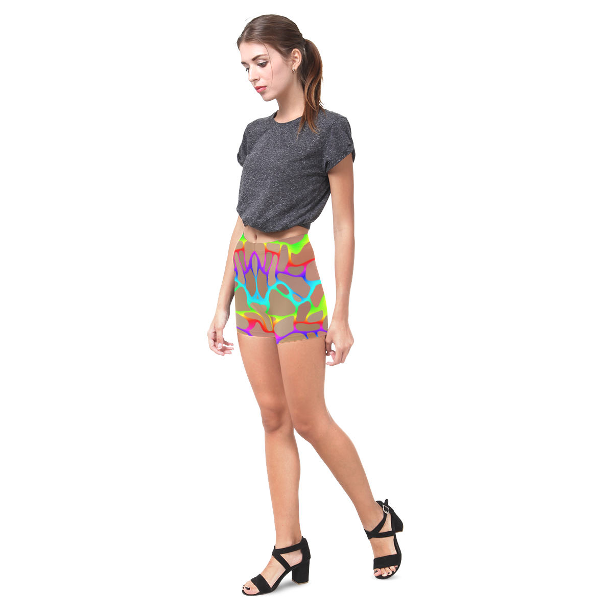 Colorful wavy shapes Briseis Skinny Shorts (Model L04)