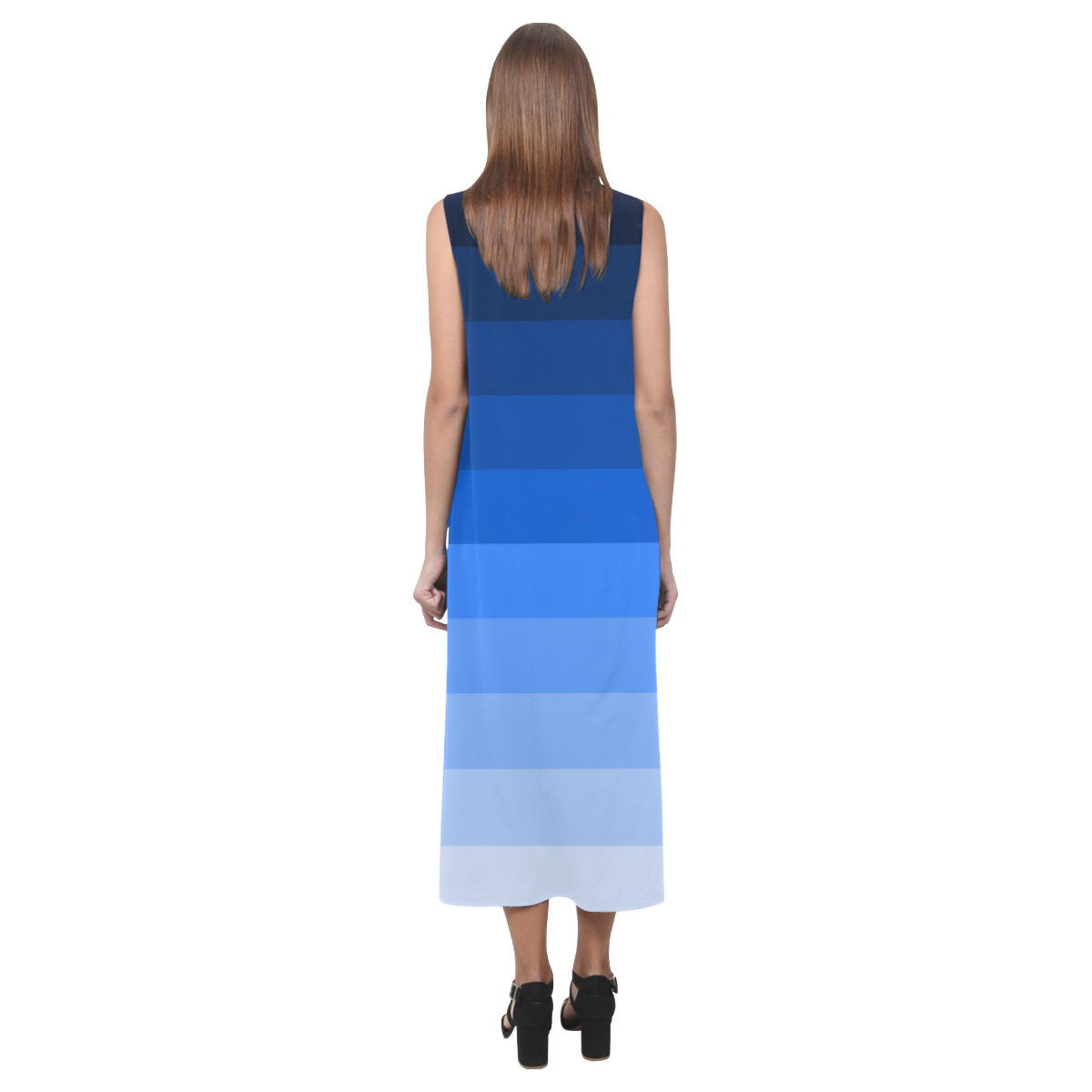 Blue stripes Phaedra Sleeveless Open Fork Long Dress (Model D08)
