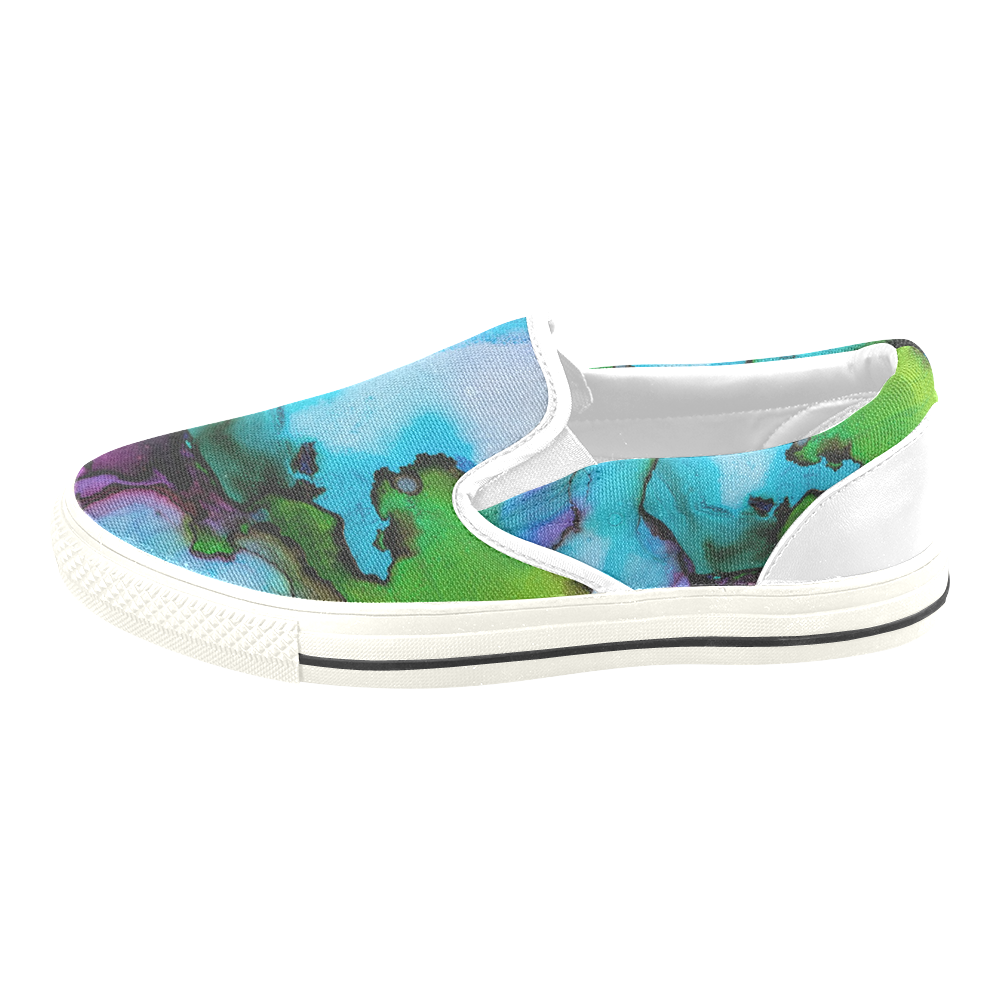 Blue green ink Slip-on Canvas Shoes for Kid (Model 019)