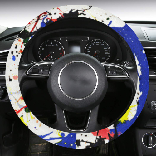 Blue and Red Paint Splatter Steering Wheel Cover with Anti-Slip Insert