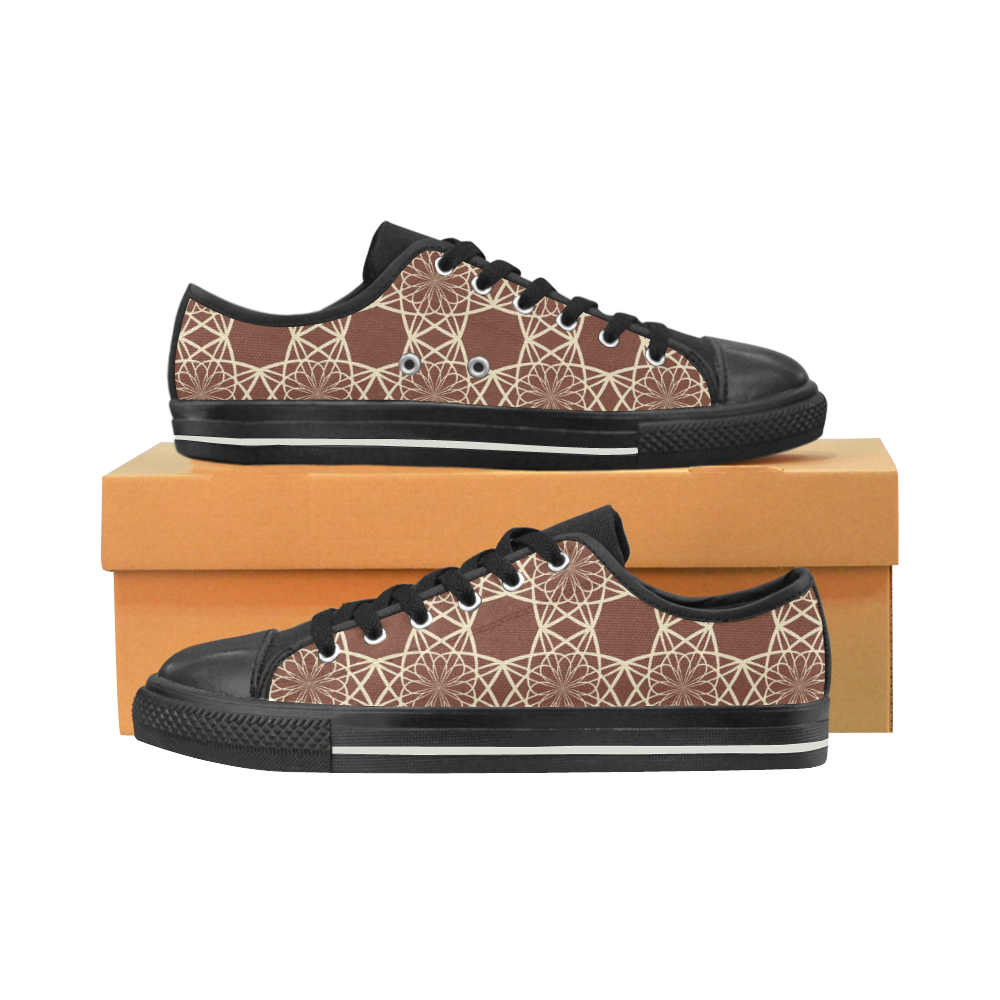 Brown and Beige Flowers Pattern Low Top Canvas Shoes for Kid (Model 018)