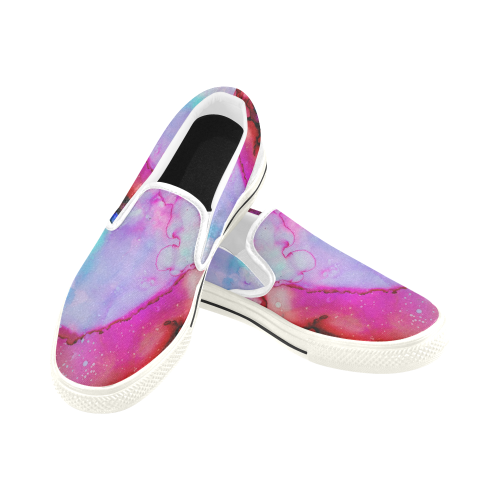 Red purple green ink Slip-on Canvas Shoes for Kid (Model 019)