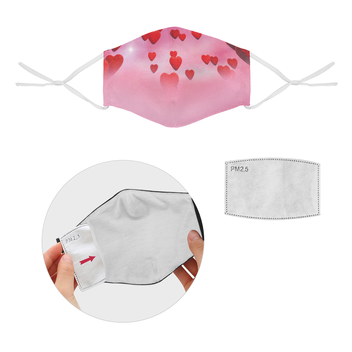 lovely romantic sky heart pattern for valentines day, mothers day, birthday, marriage - face mask 3D Mouth Mask with Drawstring (2 Filters Included) (Model M04) (Non-medical Products)