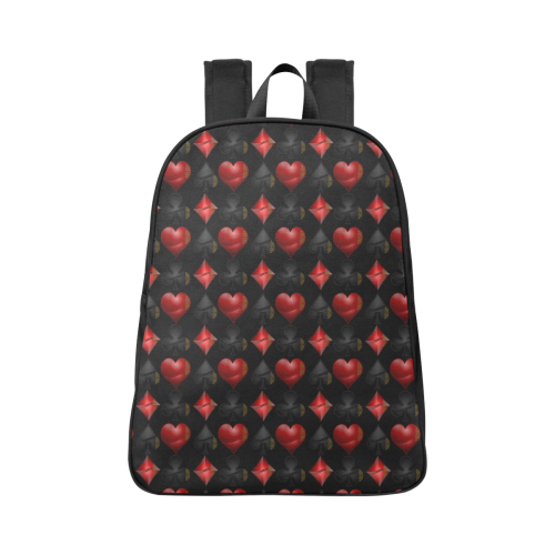 Las Vegas Black and Red Casino Poker Card Shapes Black Fabric School Backpack (Model 1682) (Large)