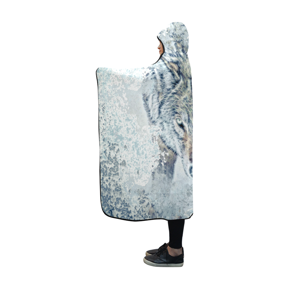 Snow Wolf Hooded Blanket 60''x50''
