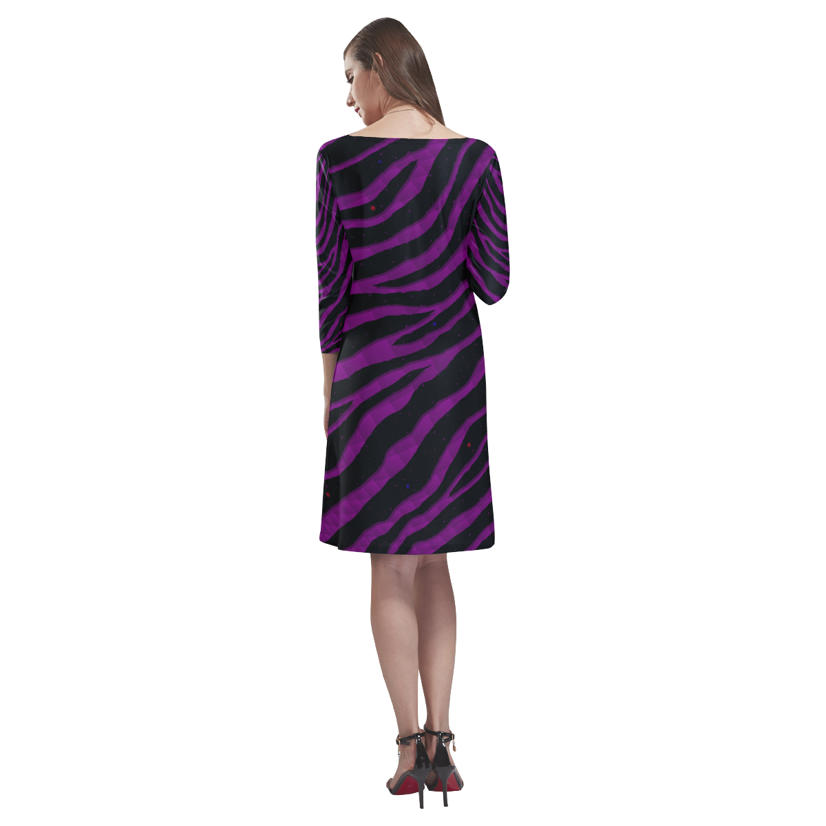 Ripped SpaceTime Stripes - Purple Rhea Loose Round Neck Dress(Model D22)
