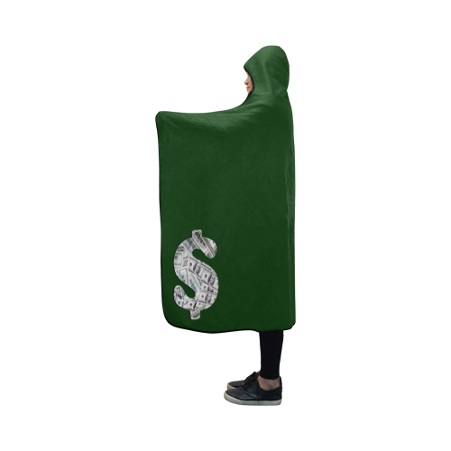 Hundred Dollar Bills - Money Sign Green Hooded Blanket 50''x40''