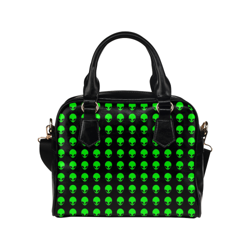 Neon Green Alien Head Print Shoulder Handbag (Model 1634)