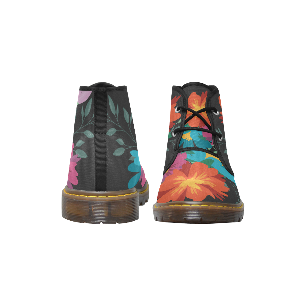 FLORAL DESIGN 21 Women's Canvas Mid-Top Boots (Model 2402-1)