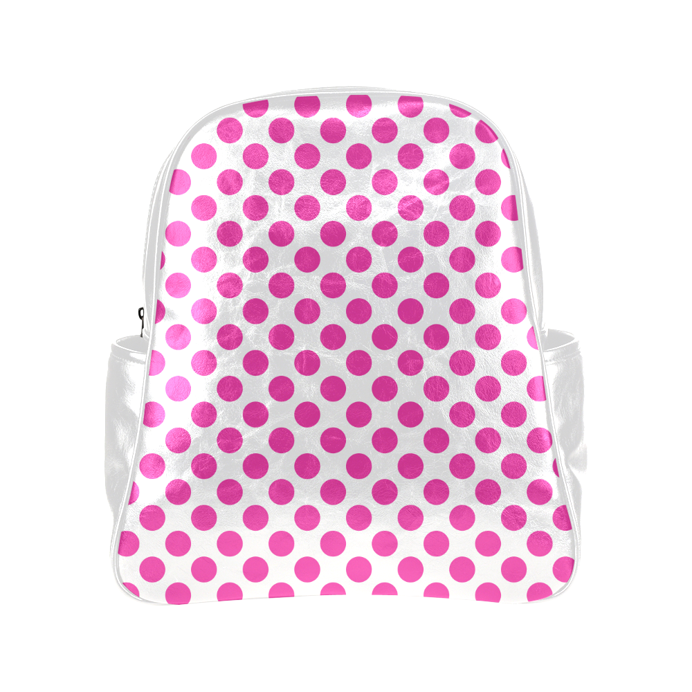 Pink Polka Dots on White Multi-Pockets Backpack (Model 1636)