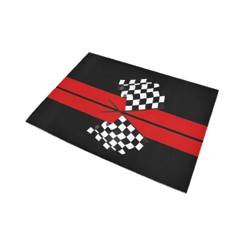 Checkered Flags, Race Car Stripe Black and Red Area Rug7'x5'