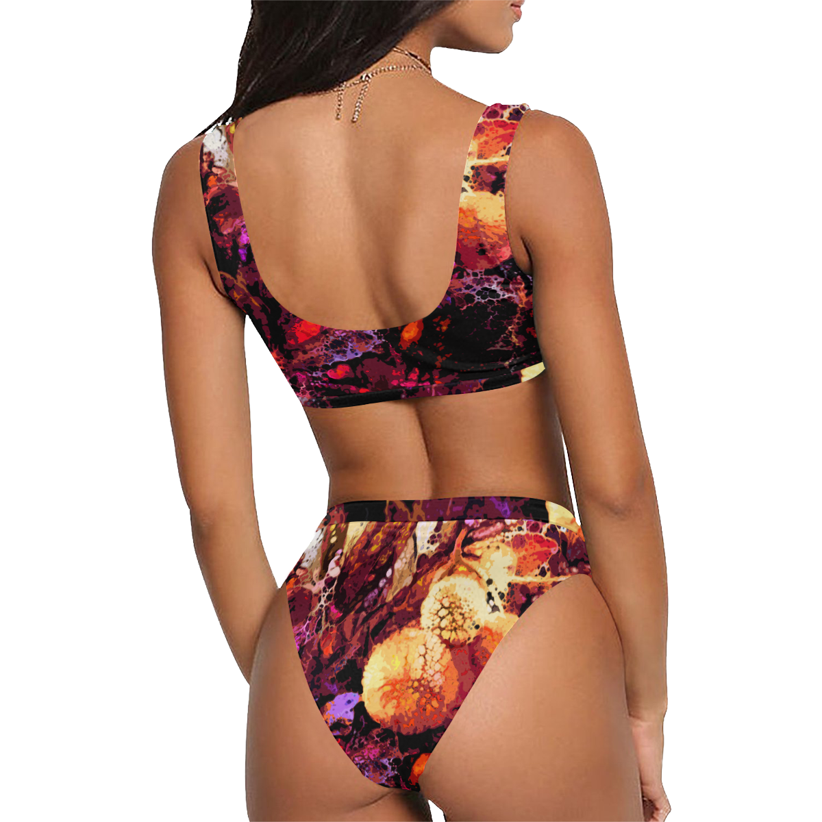 pom pom flowers 1c Sport Top & High-Waisted Bikini Swimsuit (Model S07)