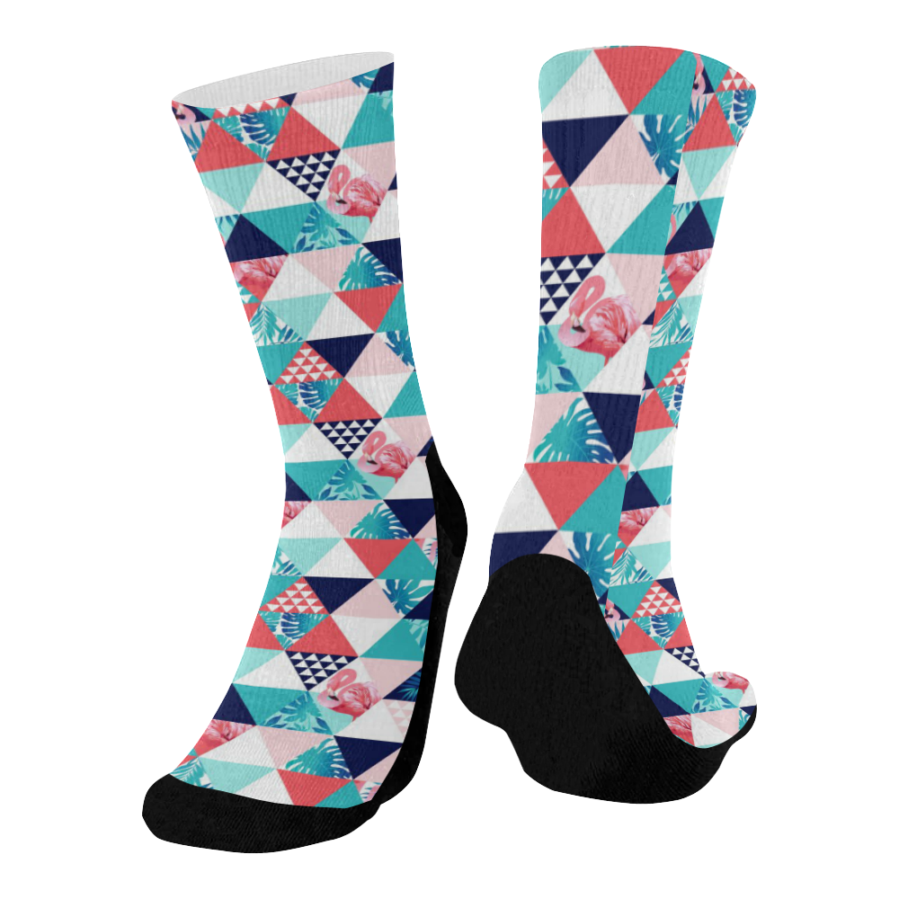 Flamingo Triangle Pattern Mid-Calf Socks (Black Sole)