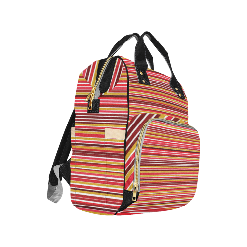 Red Gold Stripe Patterns Multi-Function Diaper Backpack/Diaper Bag (Model 1688)