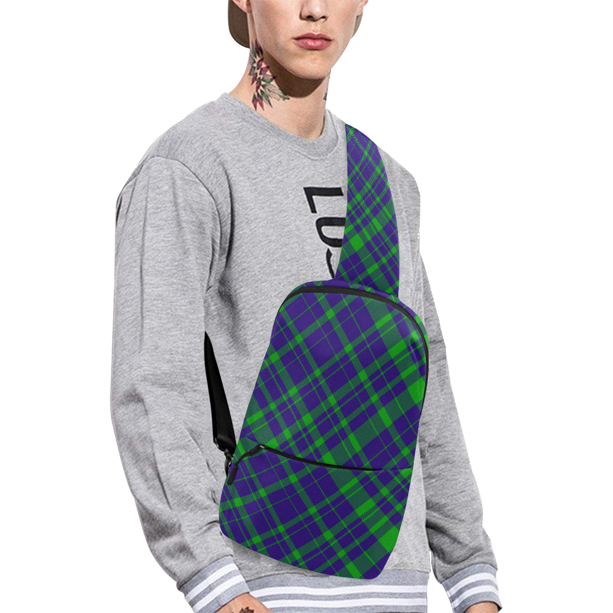 Diagonal Green & Purple Plaid Modern Style Chest Bag (Model 1678)