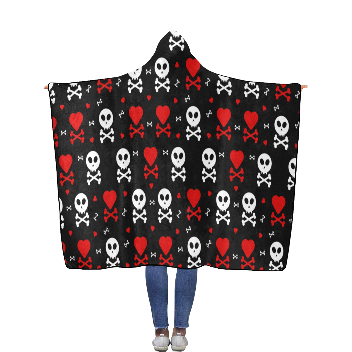 Skull and Crossbones Flannel Hooded Blanket 56''x80''