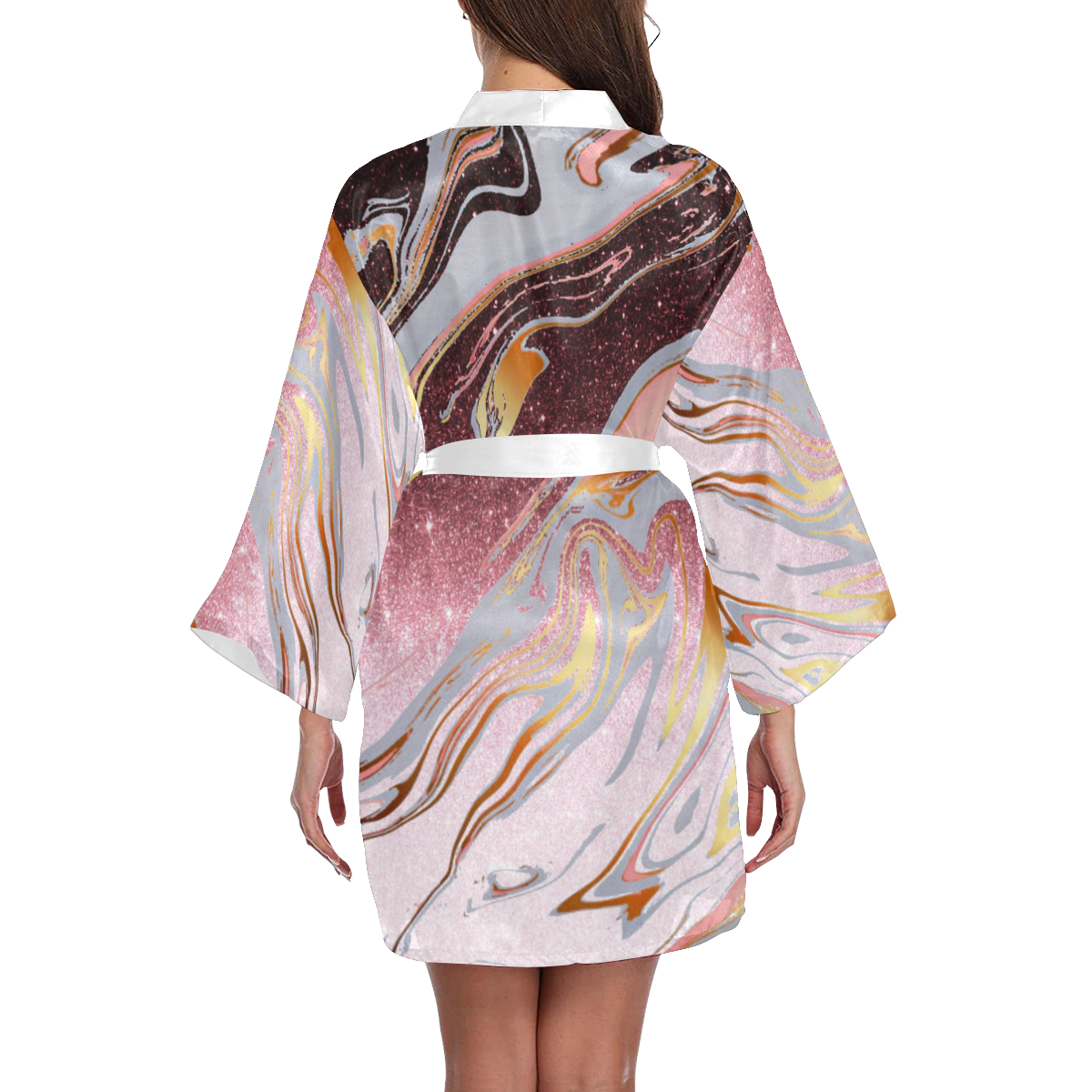 rose gold Glitter gradient marble Long Sleeve Kimono Robe