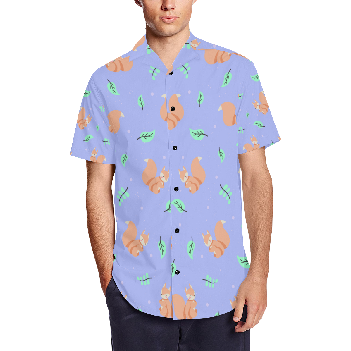 Squirrel Men's Short Sleeve Shirt with Lapel Collar (Model T54)