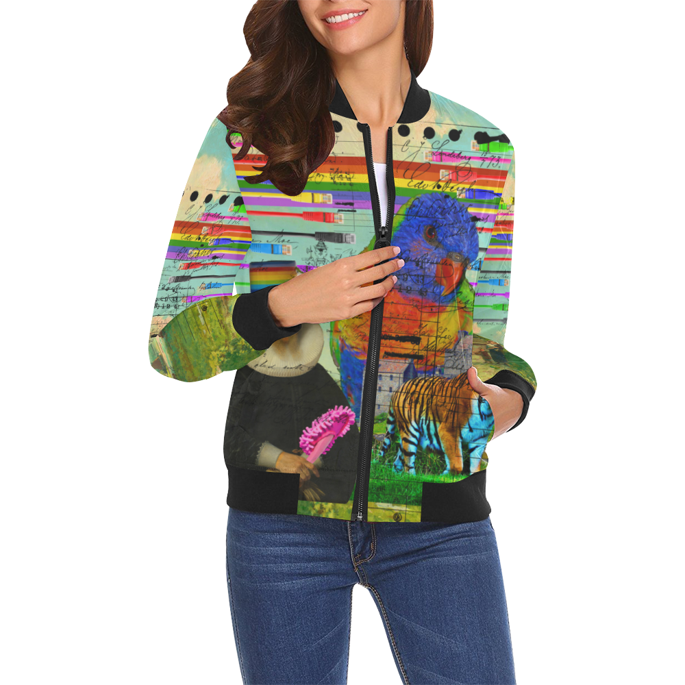 THE BIG PARROT All Over Print Bomber Jacket for Women (Model H19)