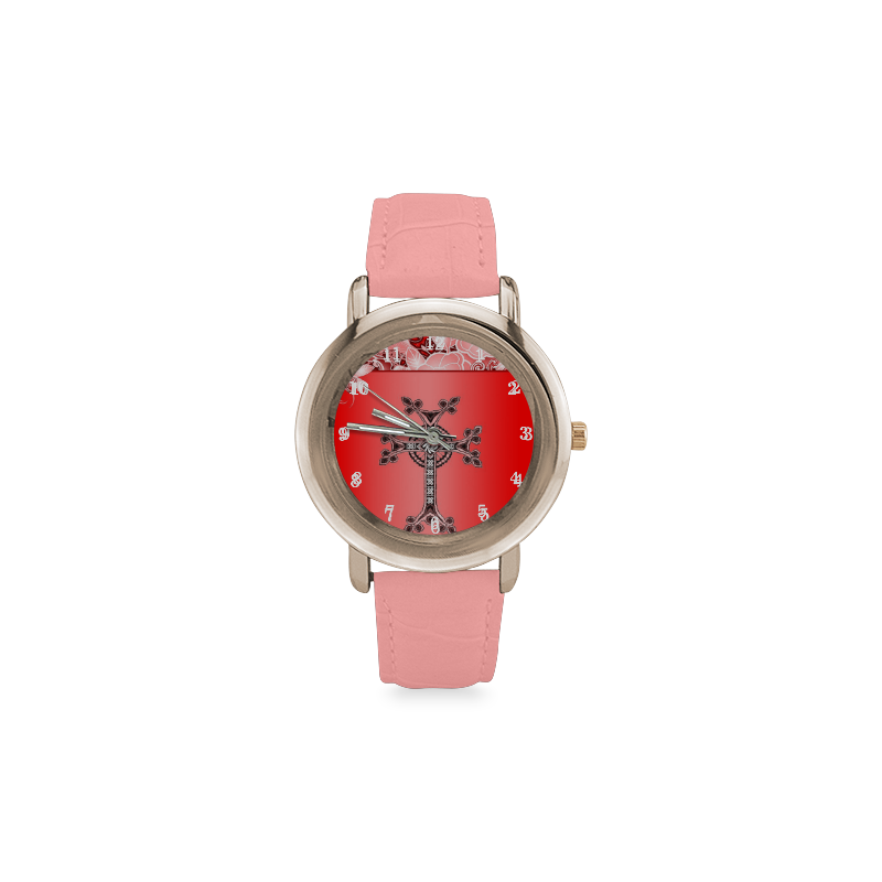 The Armenian Cross Հայկական խաչը Women's Rose Gold Leather Strap Watch(Model 201)
