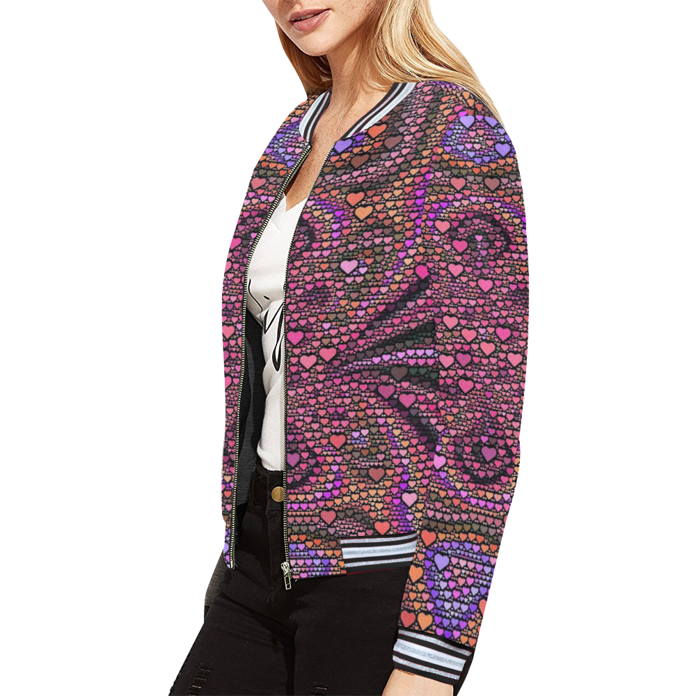 hearts everywhere B  by JamColors All Over Print Bomber Jacket for Women (Model H21)