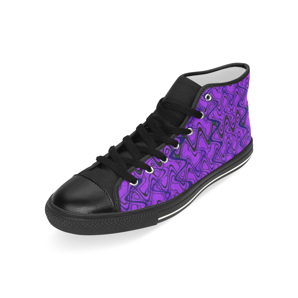 Purple and Black Waves pattern design Men’s Classic High Top Canvas Shoes (Model 017)