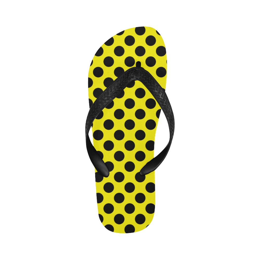 Black Polka Dots on Yellow Flip Flops for Men/Women (Model 040)