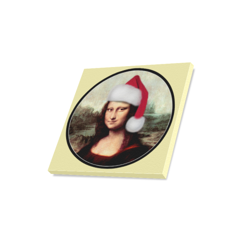 Christmas Mona Lisa with Santa Hat Yellow Canvas Print 16"x16"