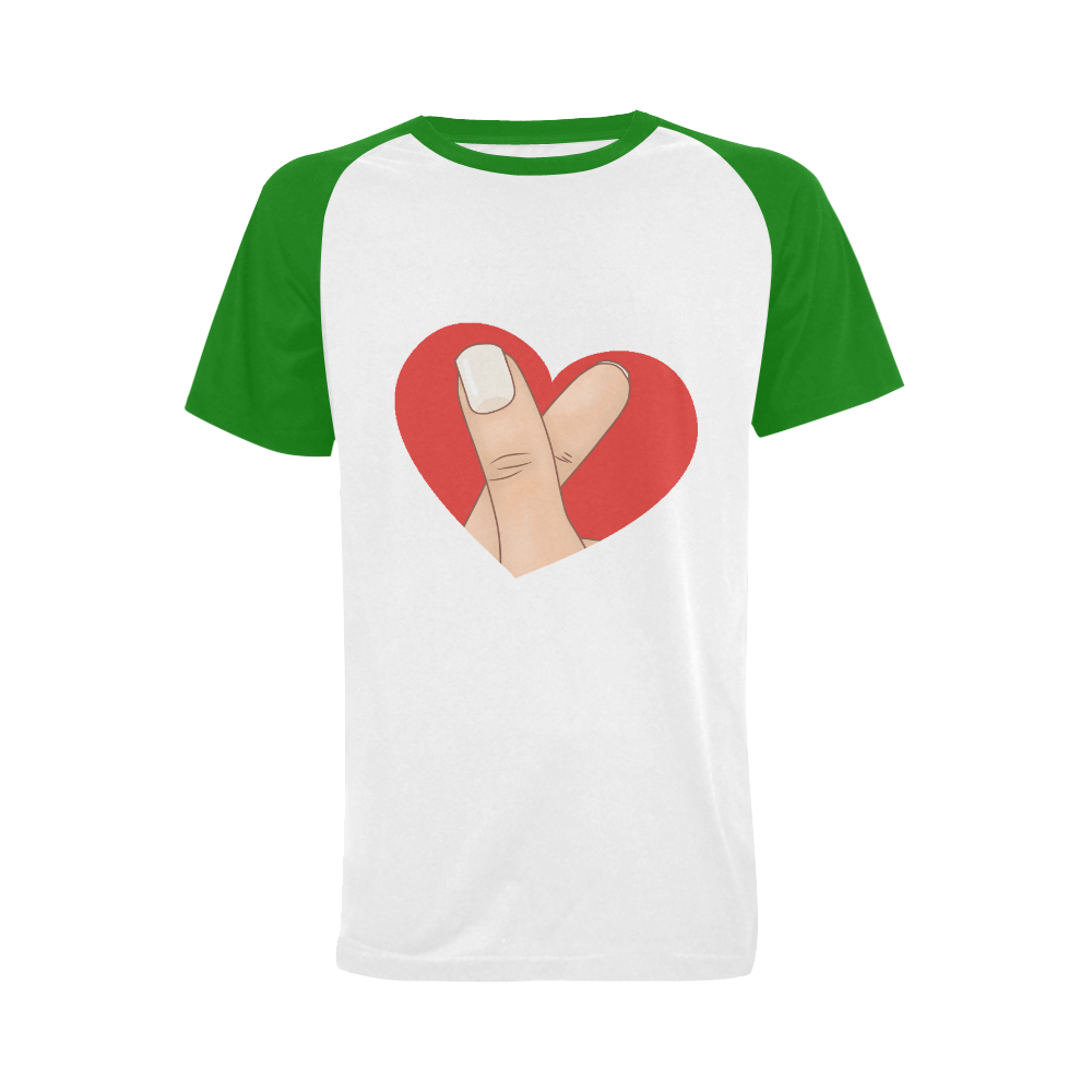 Red Heart Fingers / Green Men's Raglan T-shirt Big Size (USA Size) (Model T11)
