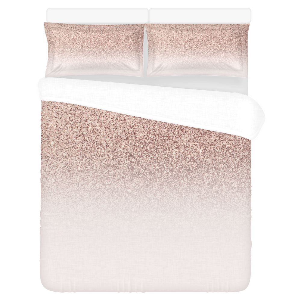 Rose Gold Glitter Ombre Pink White 3-Piece Bedding Set