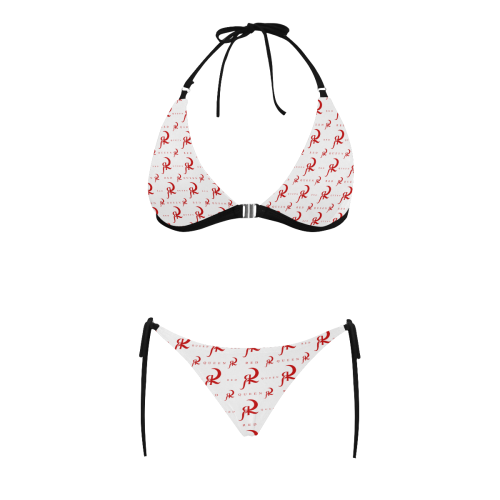 RED QUEEN RED & WHITE BLACK LINING Buckle Front Halter Bikini Swimsuit (Model S08)