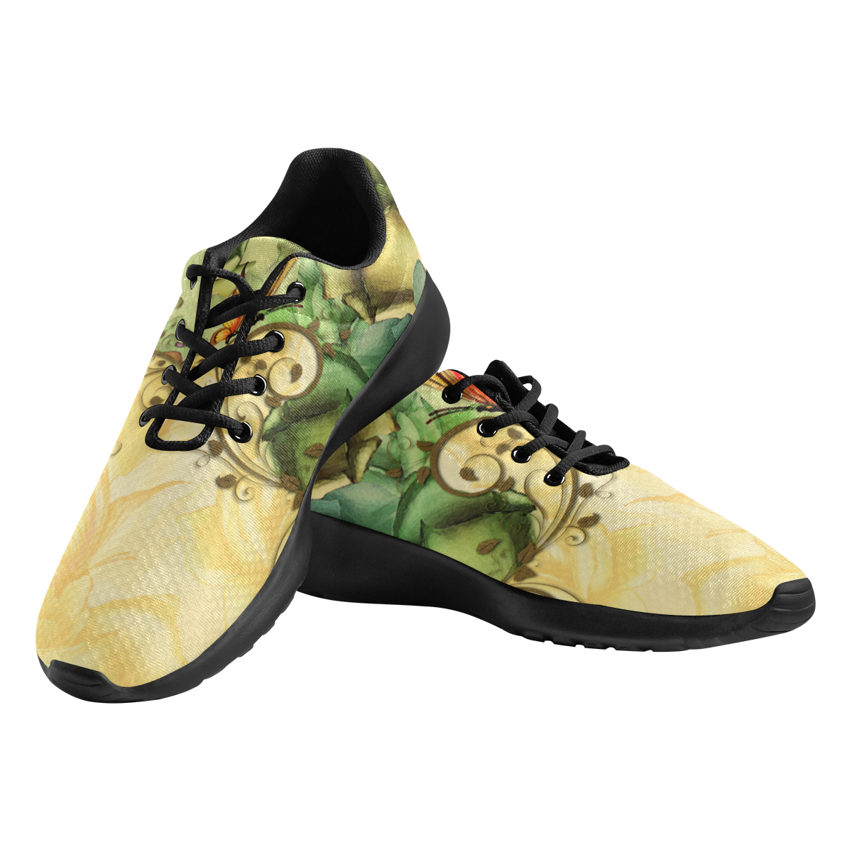Colorful flowers with butterflies Women's Athletic Shoes (Model 0200)