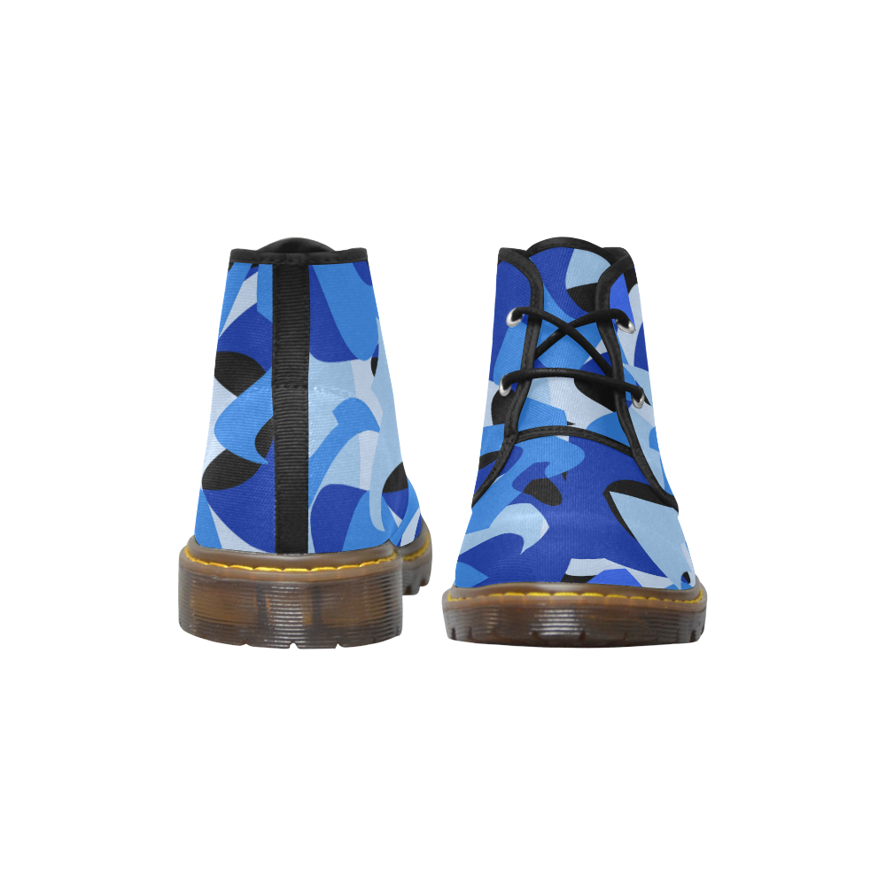 Camouflage Abstract Blue and Black Women's Canvas Chukka Boots (Model 2402-1)
