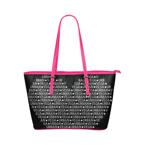 Black with hot pink straps, heart shaped logo name Leather Tote Bag/Large (Model 1651)