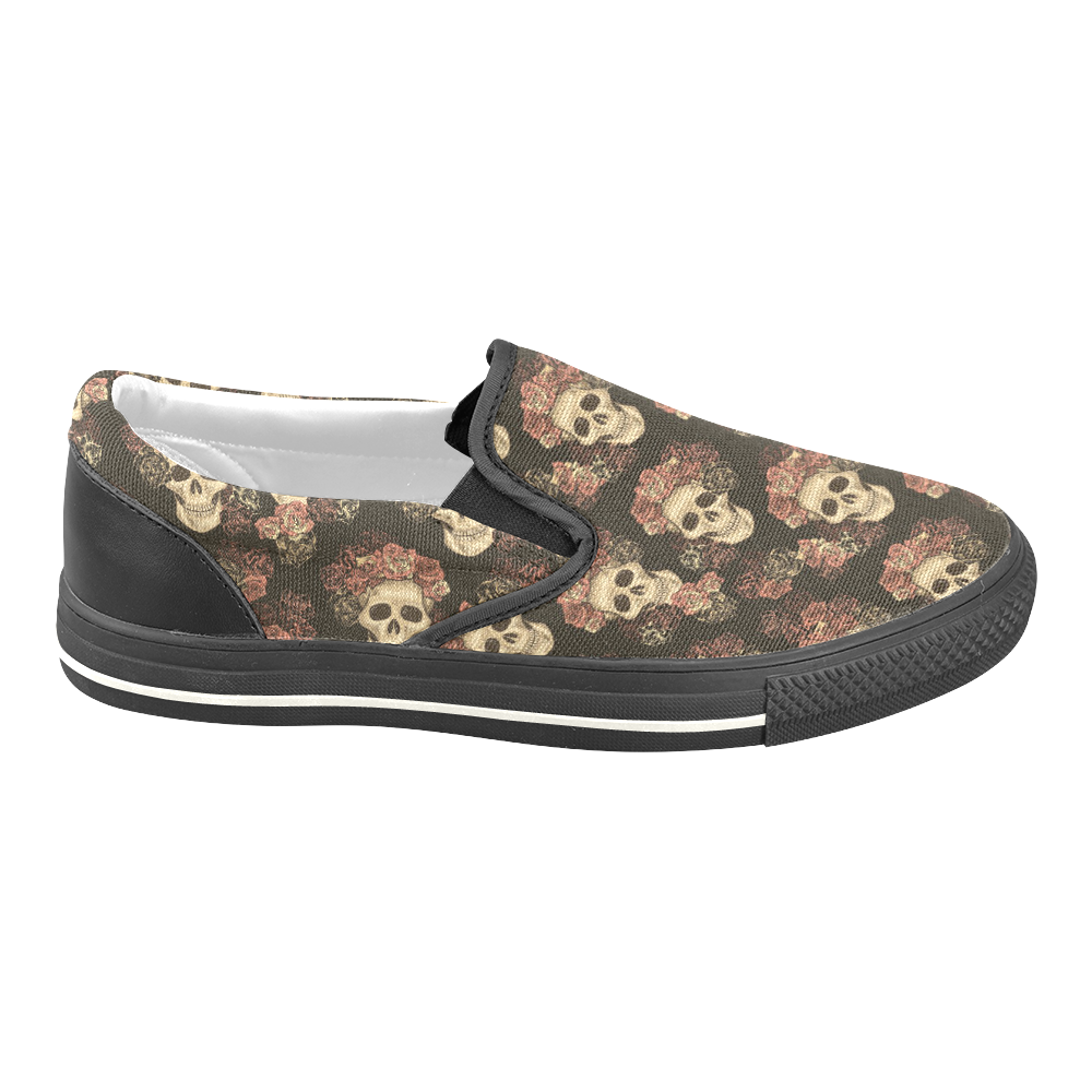 Skull and Rose Pattern Women's Unusual Slip-on Canvas Shoes (Model 019)