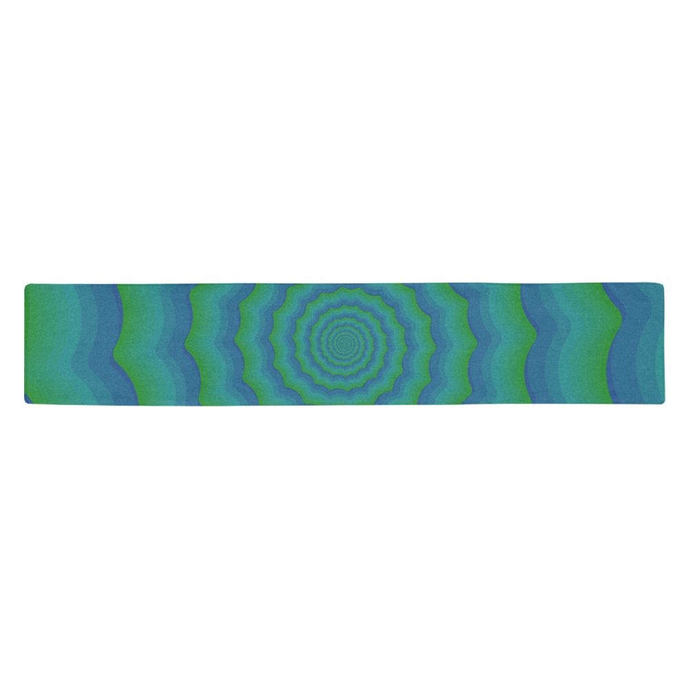 Green blue spiral Table Runner 14x72 inch