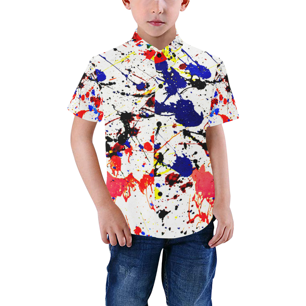 Blue & Red Paint Splatter Boys' All Over Print Short Sleeve Shirt (Model T59)