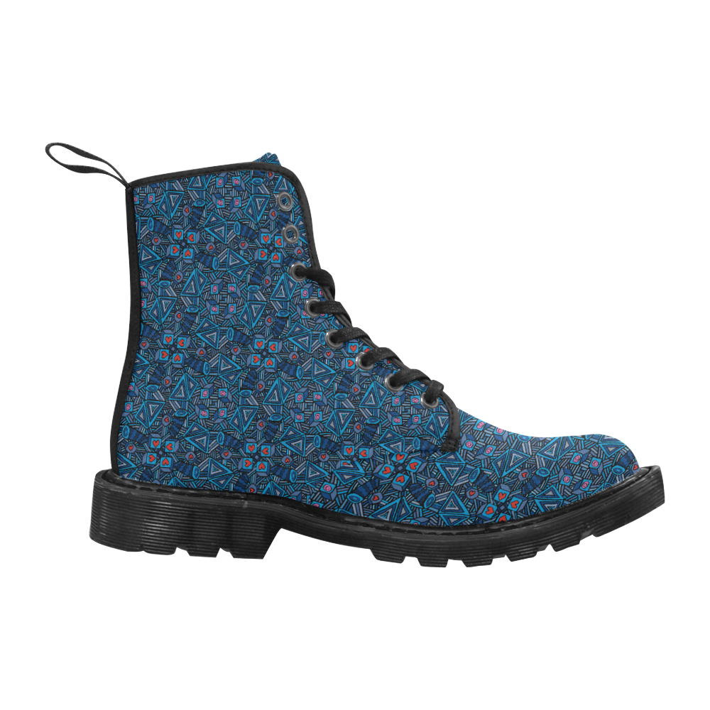 Blue Doodles - Hearts And Smiles Martin Boots for Women (Black) (Model 1203H)