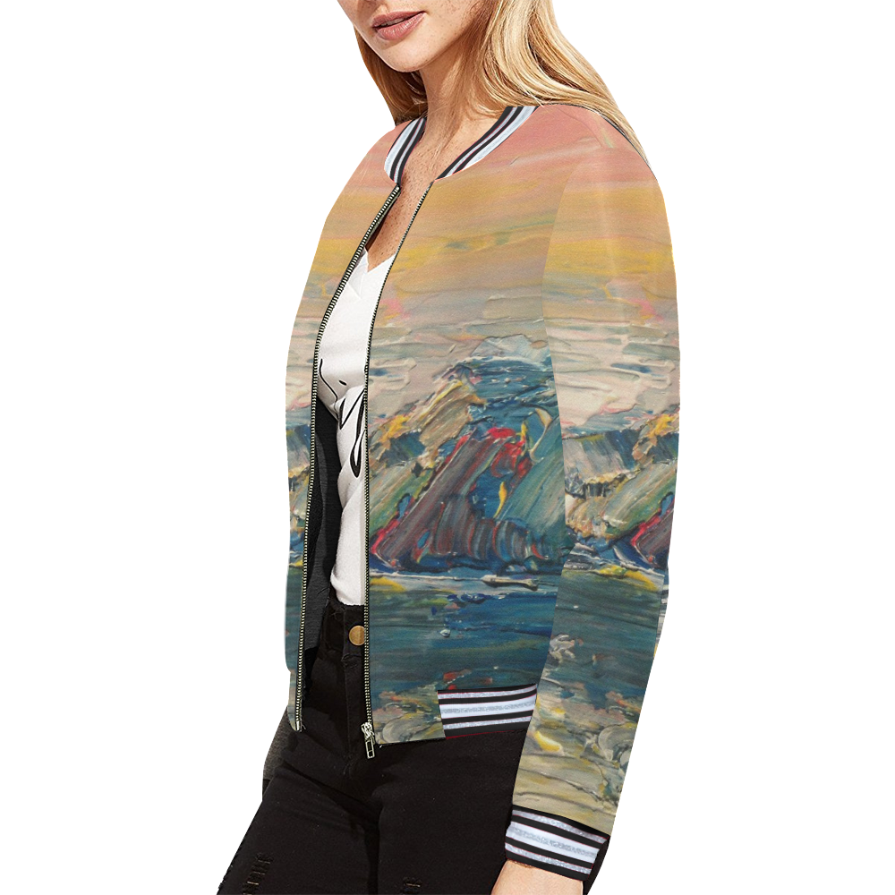 Mountains painting All Over Print Bomber Jacket for Women (Model H21)