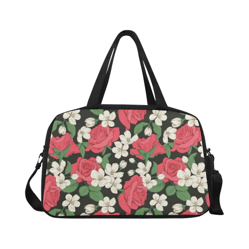 Pink, White and Black Floral Fitness Handbag (Model 1671)