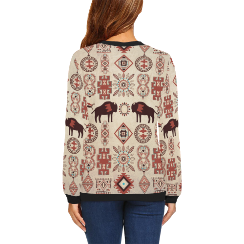 American Native Buffalo All Over Print Crewneck Sweatshirt for Women (Model H18)