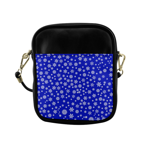 Christmas White Snowflakes on Blue Sling Bag (Model 1627)