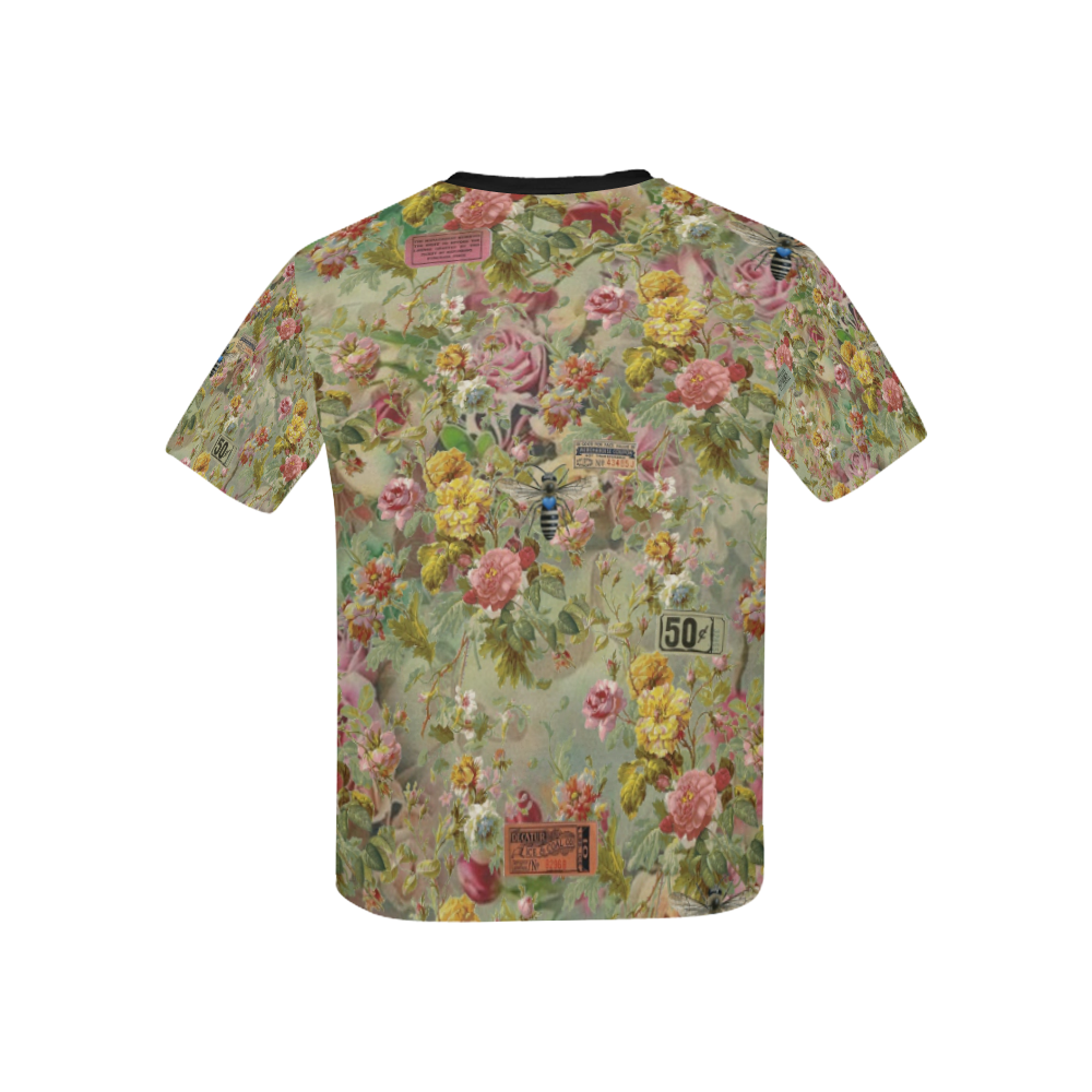 Flower Festival Kids' All Over Print T-Shirt with Solid Color Neck (Model T40)